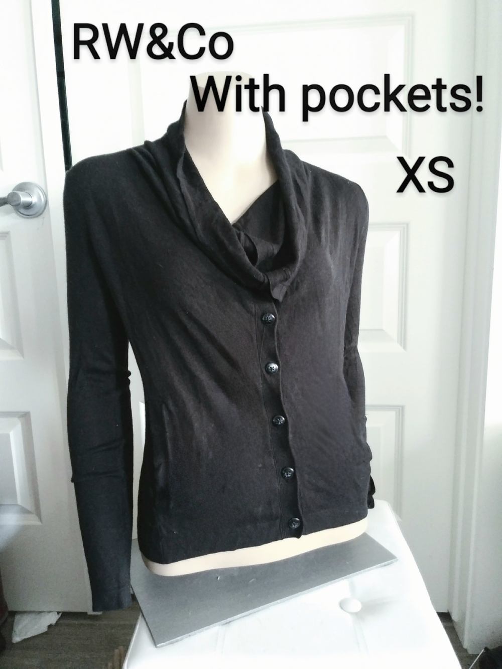 RW&CO. Black Cowl-Neck Button Front Cardigan